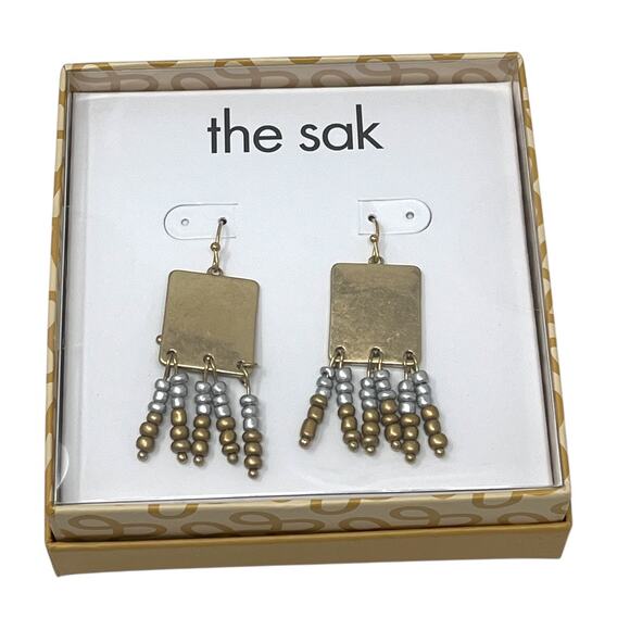The Sak Hammered Metal Beaded Dangle Earrings Gold Silver Tone NIB - Picture 6 of 6